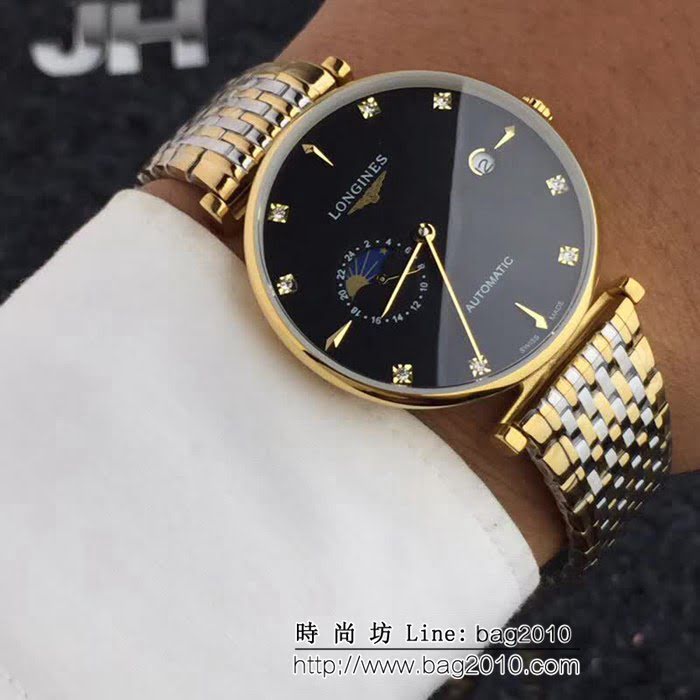 LONGINES浪琴 精鋼表殼 牛皮錶帶男士時尚腕表 WSS1876